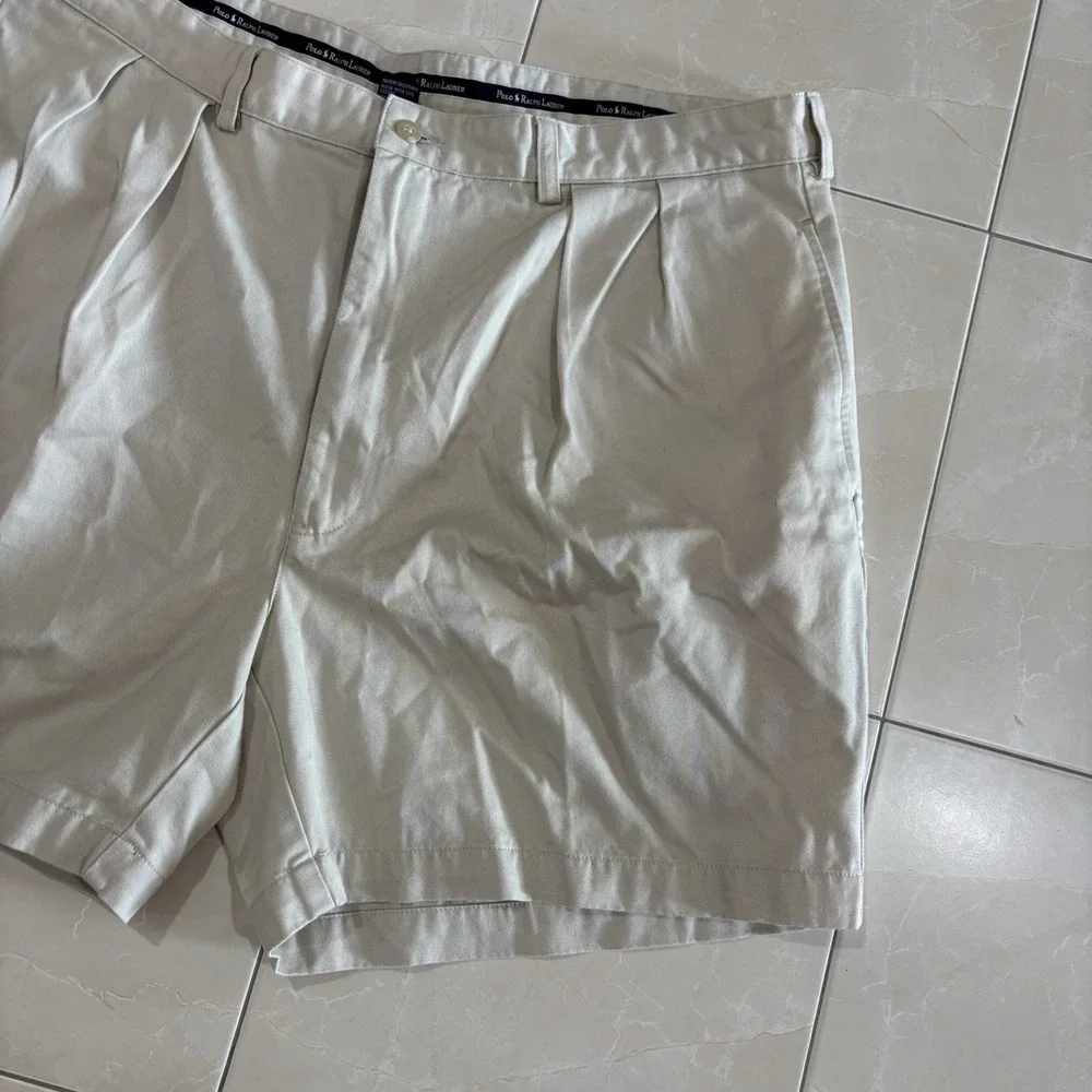 Vintage Polo Ralph Lauren Andrew Shorts Chino Men's 40 Double Pleat Beige Khaki